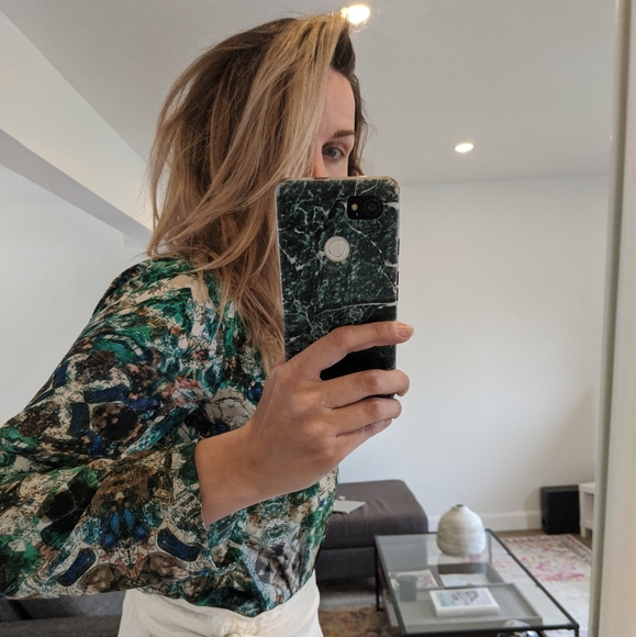 Zara Blouse Jewel Printed Green Dressy Blouse Top - Picture 2 of 7